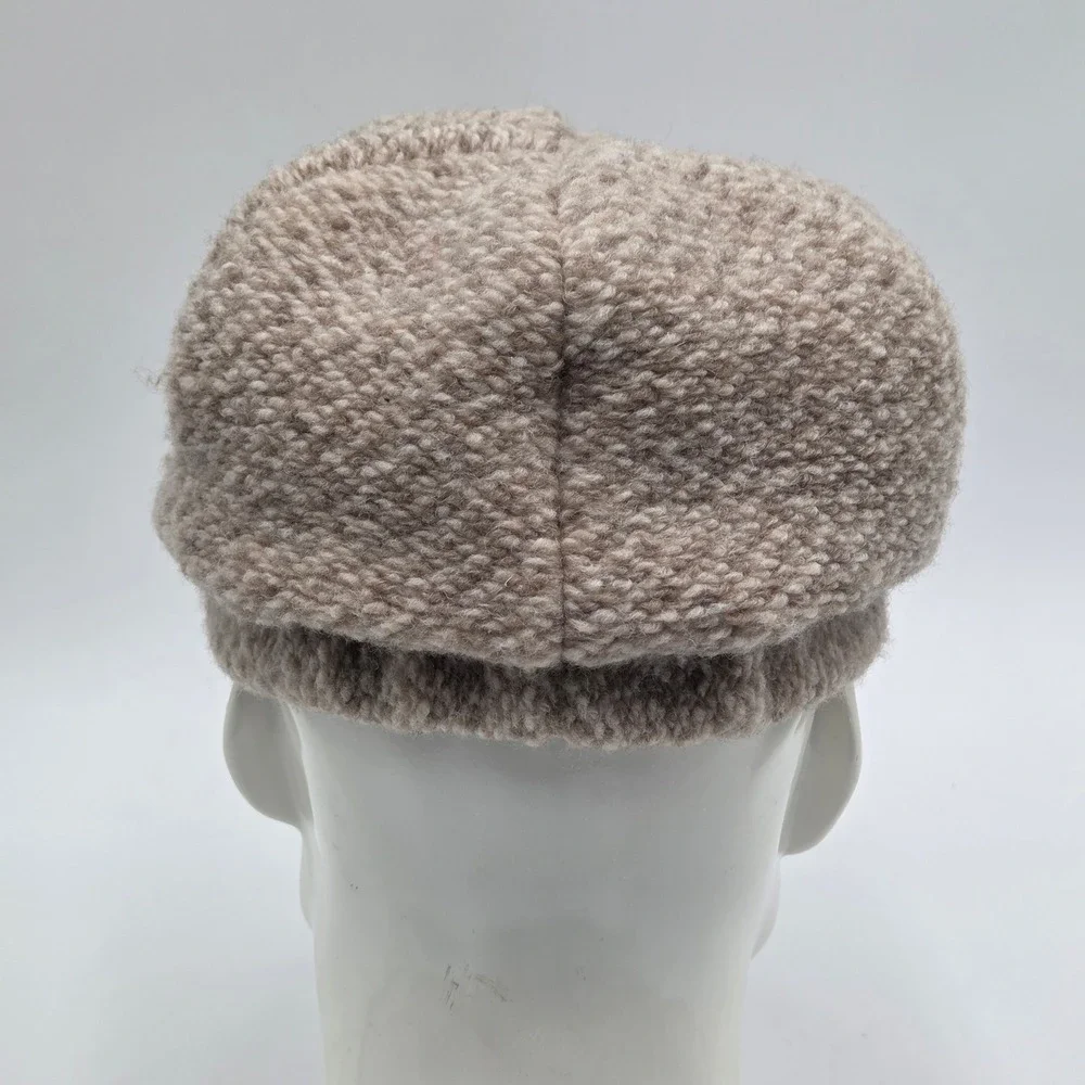 Bordoni Womens Newsboy Cap Beige Wool Blend Herringbone Made in Italy